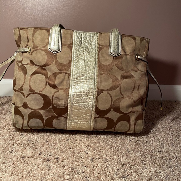 Coach Gold Signature Pattern Tote - Picture 2 of 7